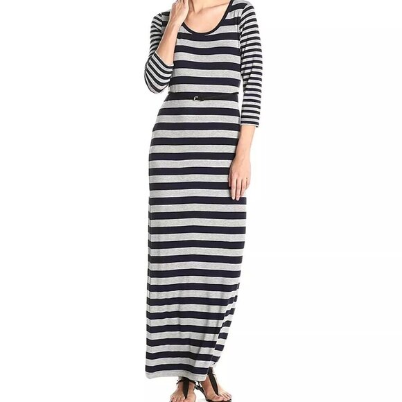 Calvin Klein Dresses & Skirts - Calvin Klein Easy Fit Navy Gray Jersey Striped Maxi Long Dress size 10